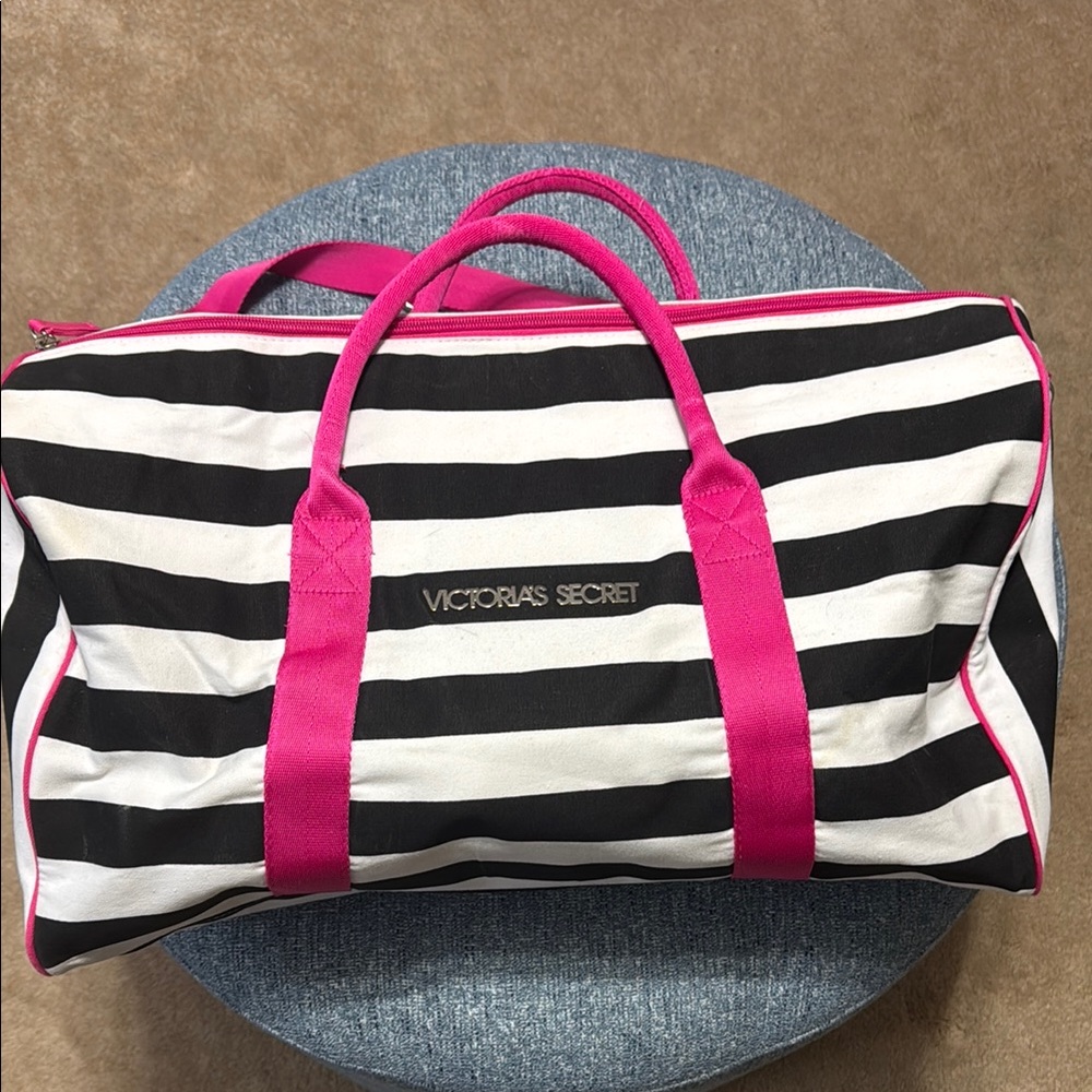Victoria's Secret Black and White Travel Bag with Striking Stripes